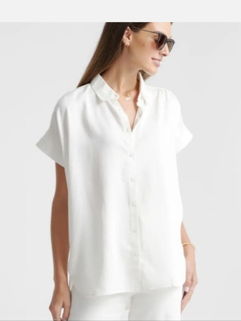 Quince Vintage Wash Tencel Camp White Short-Sleeve ButtonFront Blouse NWT Xsmall